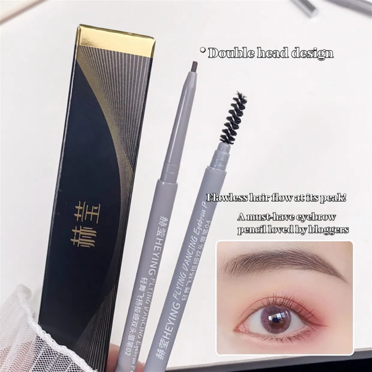 Double Tip Spiral Fine Eyebrow Pencil with Slim Tip and Spiral Brush for Easy Blending and Shaping