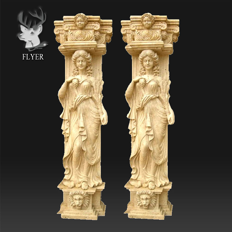 Home Decoration Modern Hand Carved Natural Stone Greek Lady Statue Beige Marble Column