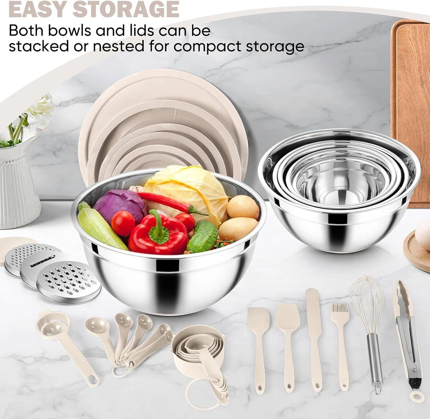 Complete 26PCS Kitchen Set Stainless Steel Bowls with Airtight Sealing Lids