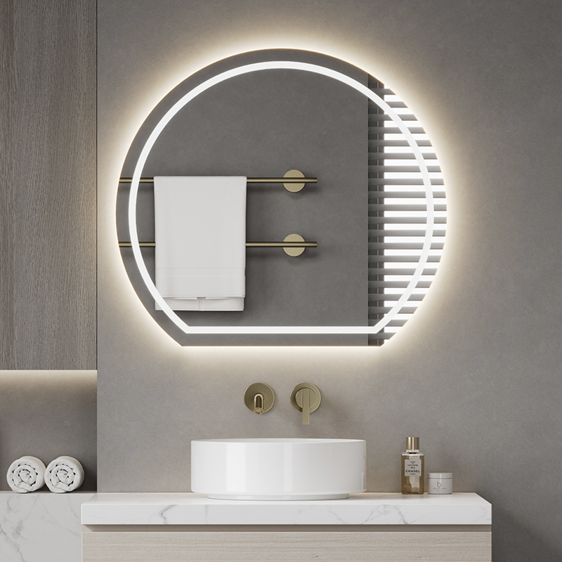 Backlit Half Circle Mirror Three Light Smart Touch Anti Fog Wall Mounted LED Bathroom Mirror