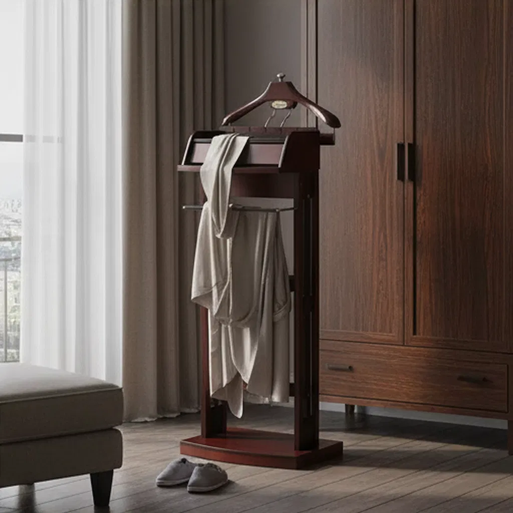 Деревянный органайзер для одежды с вешалкой и подносом