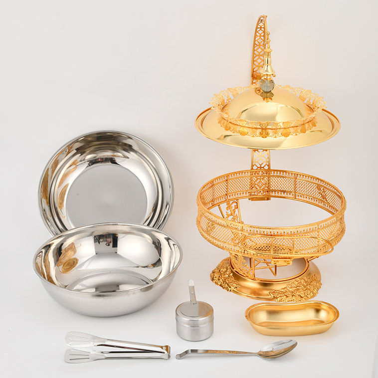 New 4L 6L 8L Stainless Steel Gold Hotel Restaurant Food Large Capacity Hot Pot Catering Buffet