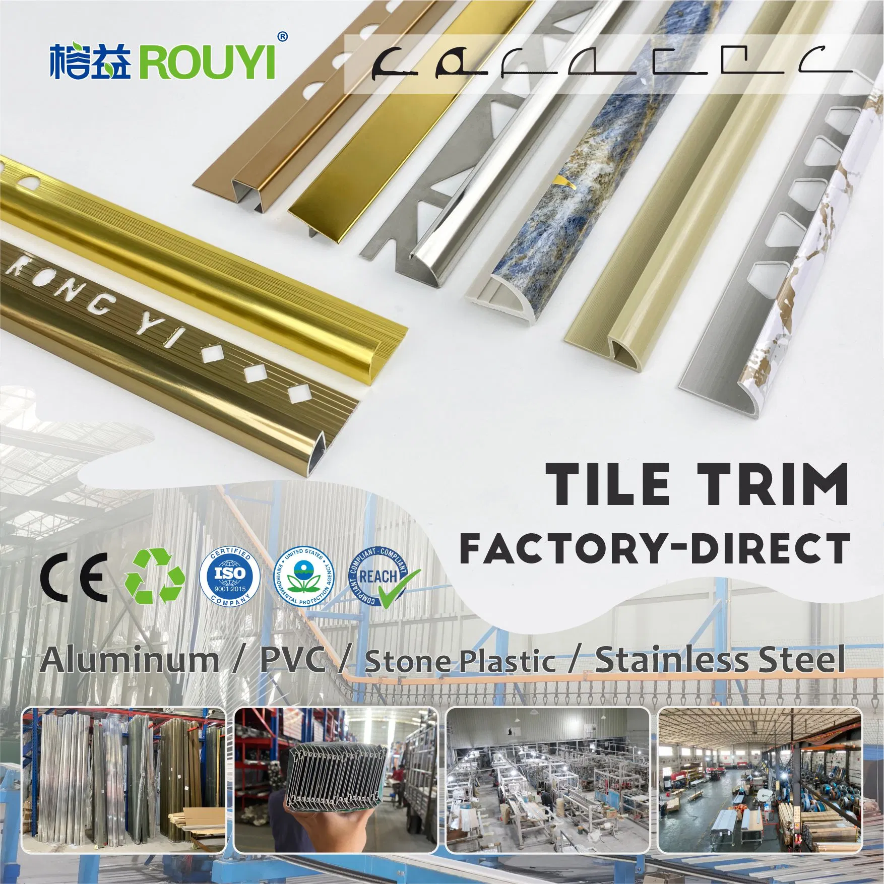 China Factory Aluminium Tile Accessories Wall Ceramic Corners Edge Metal Tile Trim
