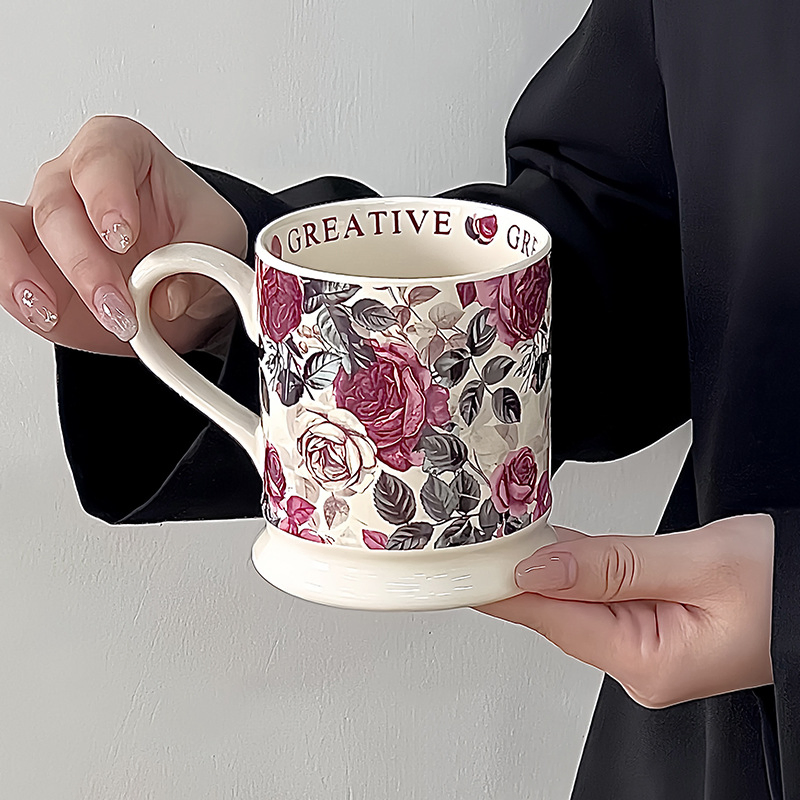 High-Temperature Resistant Retro Style Floral Mug Afternoon Tea Ceramic Cup Set