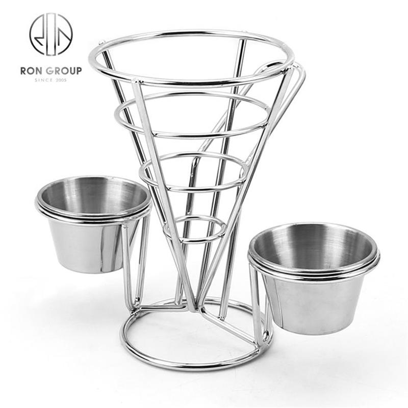Fast Food Restaurant Cafe Silver Stainless Steel Double Bowls Customized Catering Holder Food Stand for Commercial Use