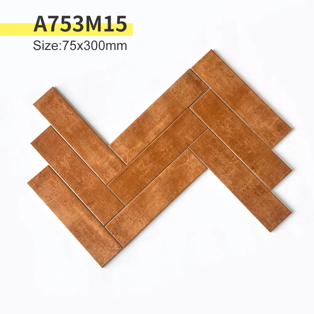 75*300 mm Solid Small Glossy Brown Color Porcelain Wall Tiles for Personalized Home Decoration
