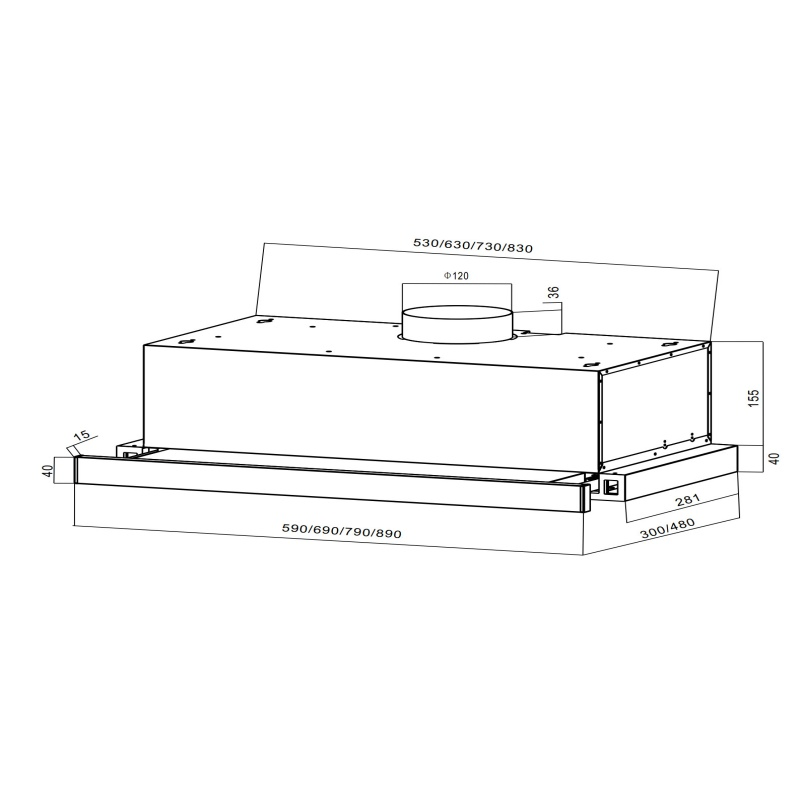 Telescopic Hood Sliding Kitchen Chimney Built in Range Hood Copper Motor