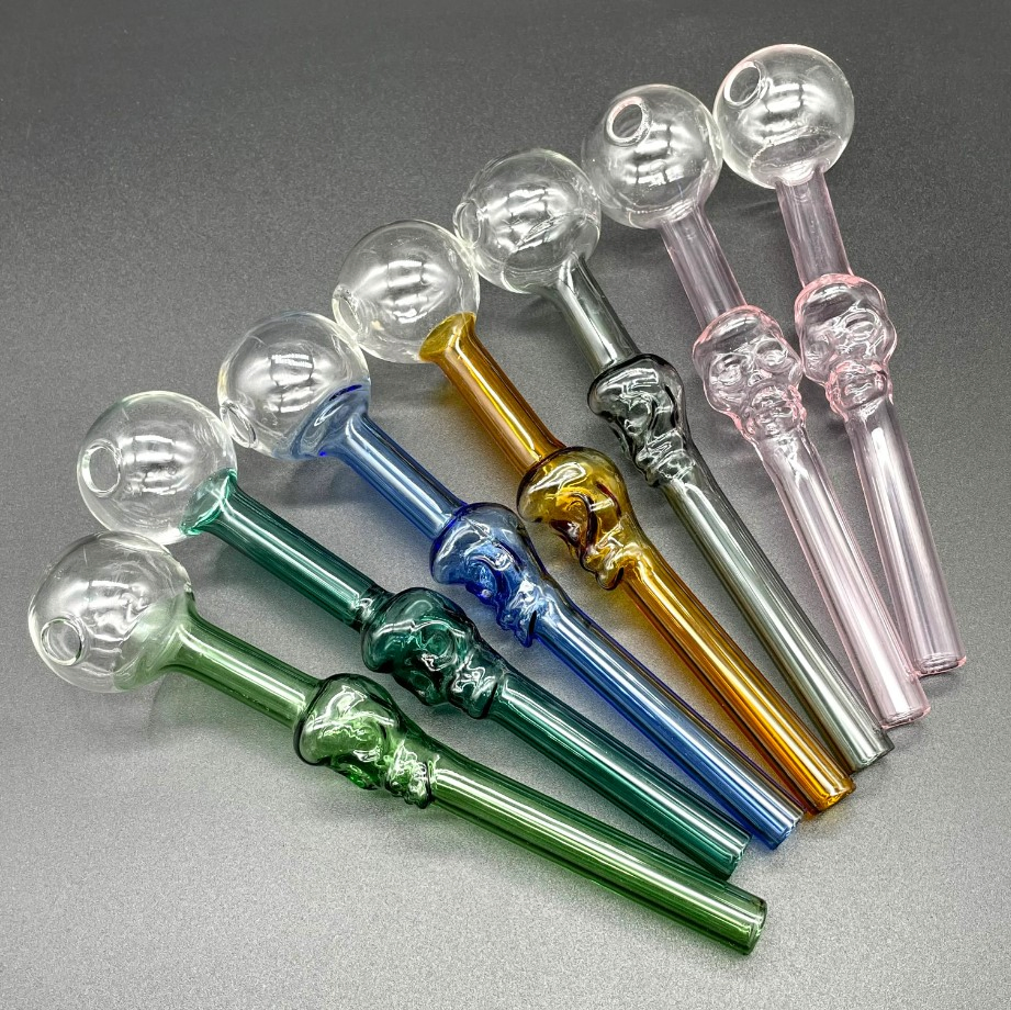 Skull Bubbler Pyrex Glass Pipes Curved Glass Oil Burners Pipes 5.5 Inch Length Glass Tube
