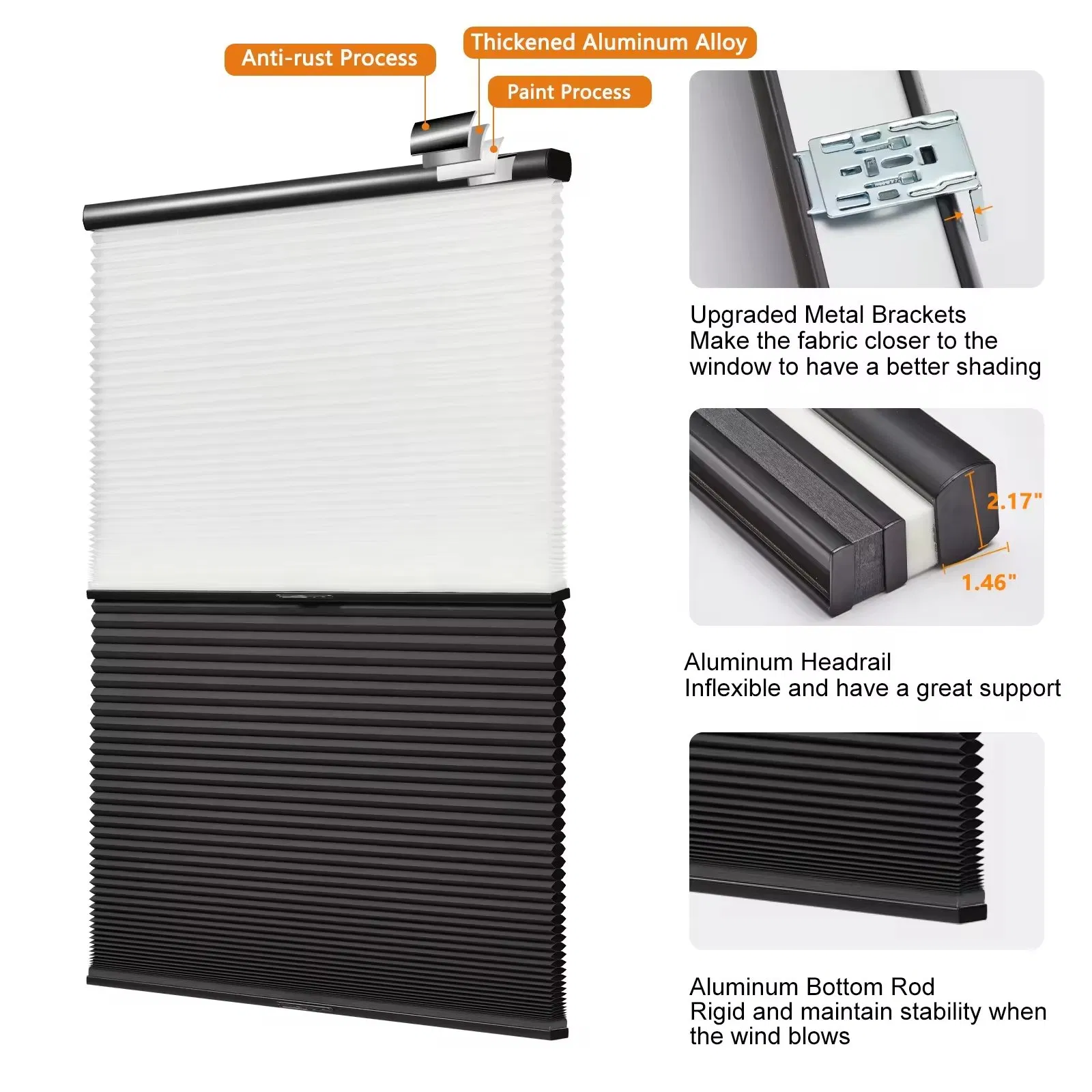 No Tools No Drill Pull Down Honeycomb Blinds for Indoor Windows