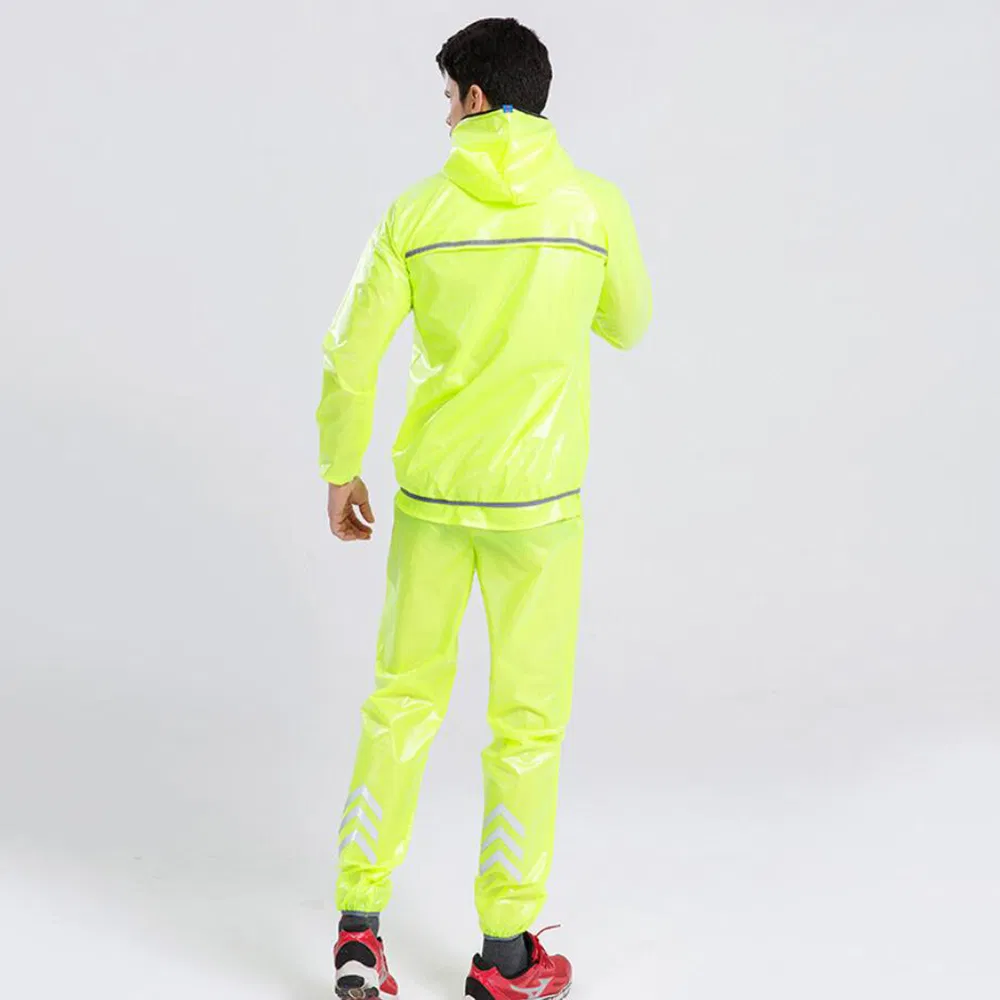 Cycling Rain Jacket and Pants Set Fluorescent Hooded Raincoat with Reflective Strips Esg13303