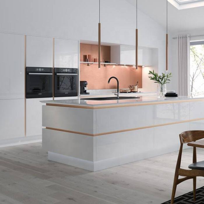 Contemporary Lacquer Curved Shaped Ready to Assemble Modern Kitchen Cabinets