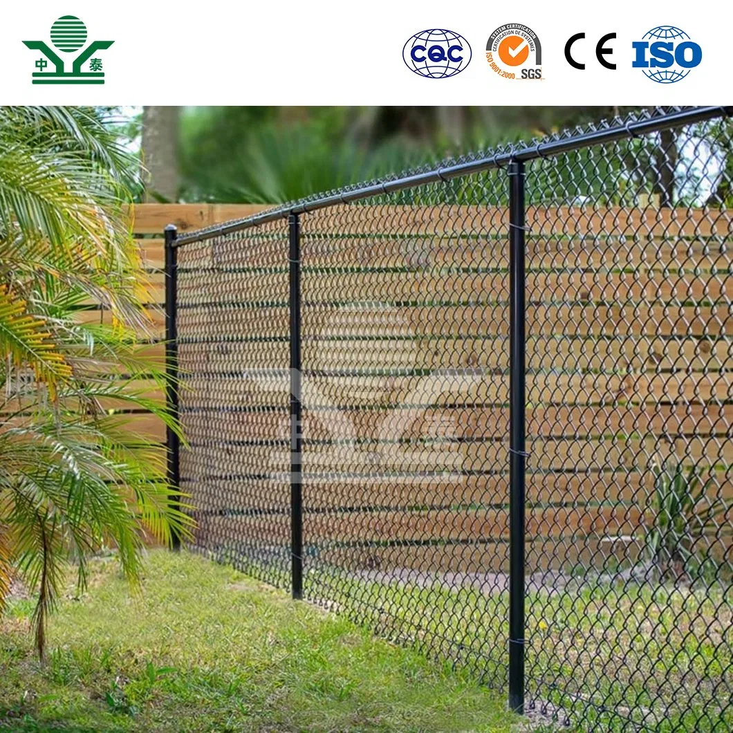 Zhongtai Chain Link Wire Fence China Manufacturers Black Galvanized Stadium Chain Link Fence 60mm X 60mm 7FT Stadium Chain Link Fence
