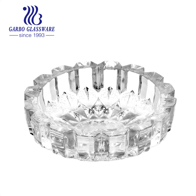 Stock Classic Glass Ashtray with Patterns Clear High Quality Round Glass Ashtray Table Decor Accessory
