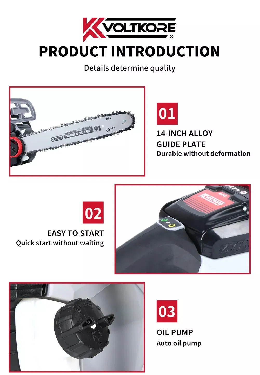 Factory Direct 40V Electric Brushless Garden Chainsaw Handheld Powerful Chain Saw for Pruning/Trimming