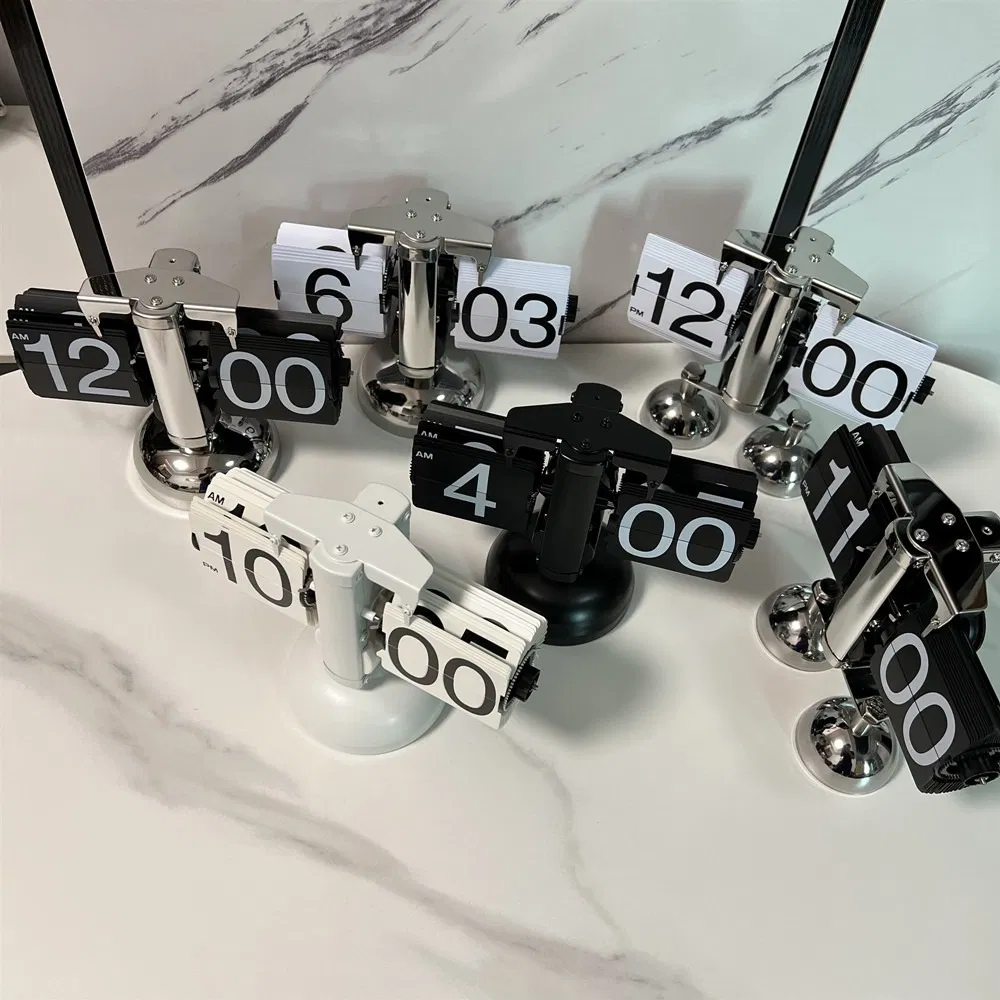 Automatic Flipping Clock Seat Clock Black with Colored Number Mechanical