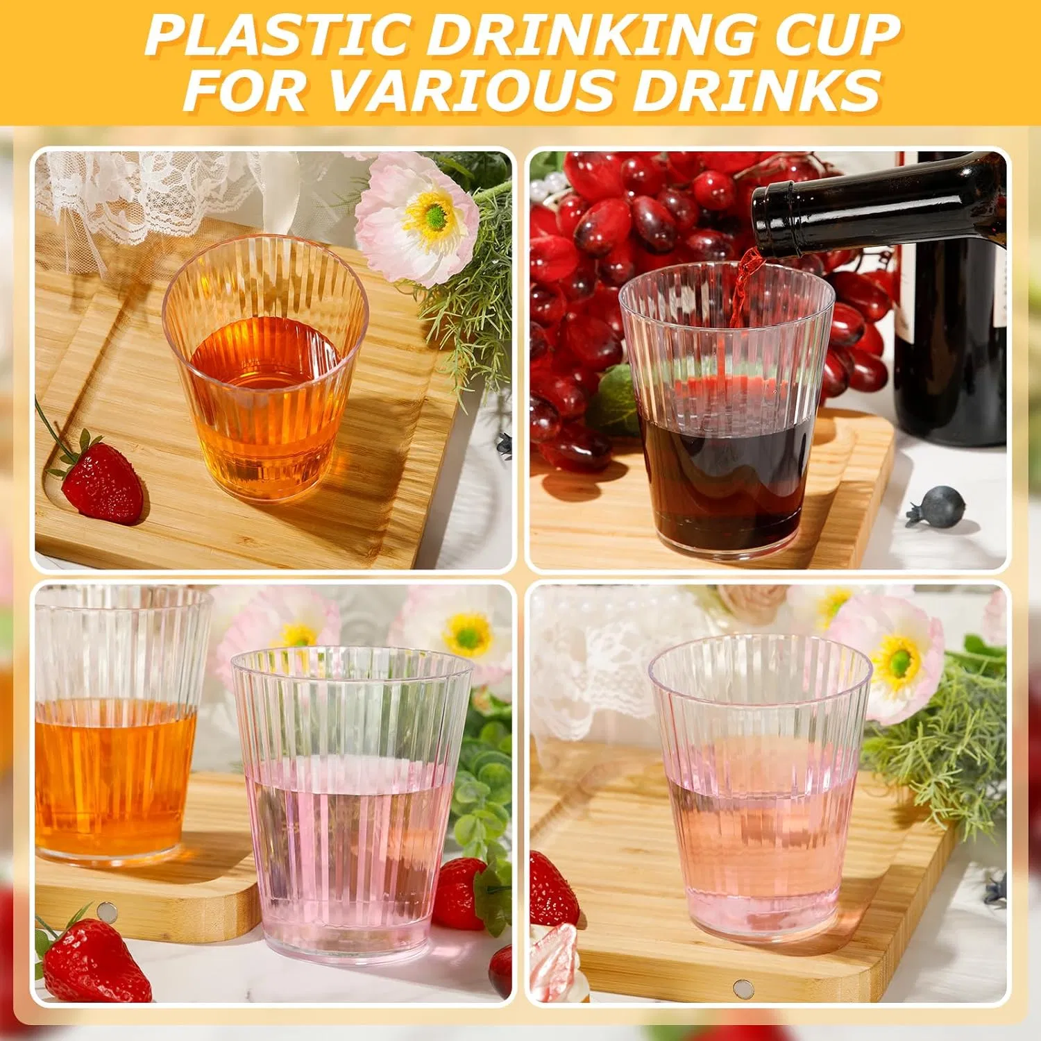 Clear Plastic Ribbed Wine Glasses Stemless Wine Glasses Tumblers Water Cups