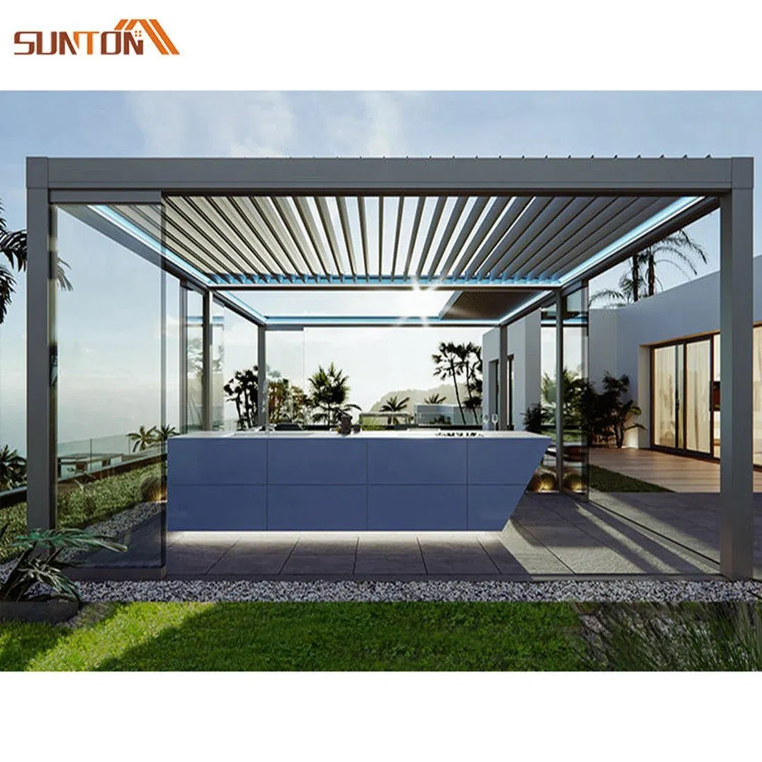 Customized Adjustable Outdoor Gazebo Waterproof Louvered Roof Motorized Bioclimatic Aluminum Pergola