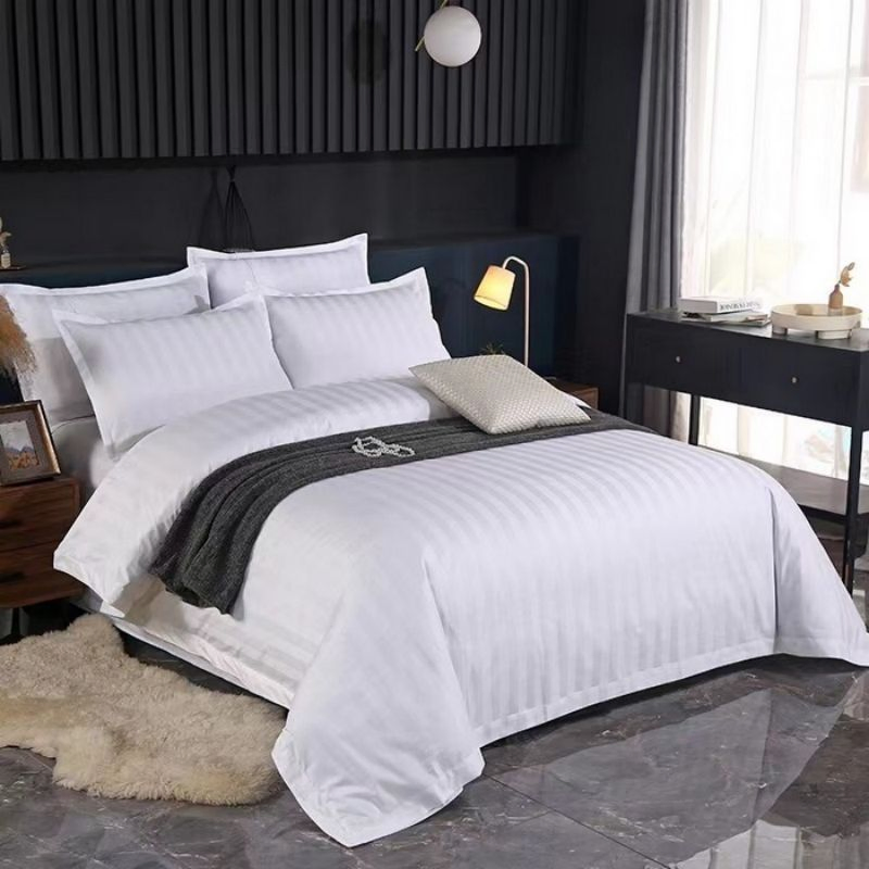 White High-End Chain Hotel Four Pieces Set 40-Count Pure Cotton Comforter Quilt Duvet Cover Bed Linen ODM/OEM Satin Strip Five-Star Hotel Bed Sheets Bedding Set