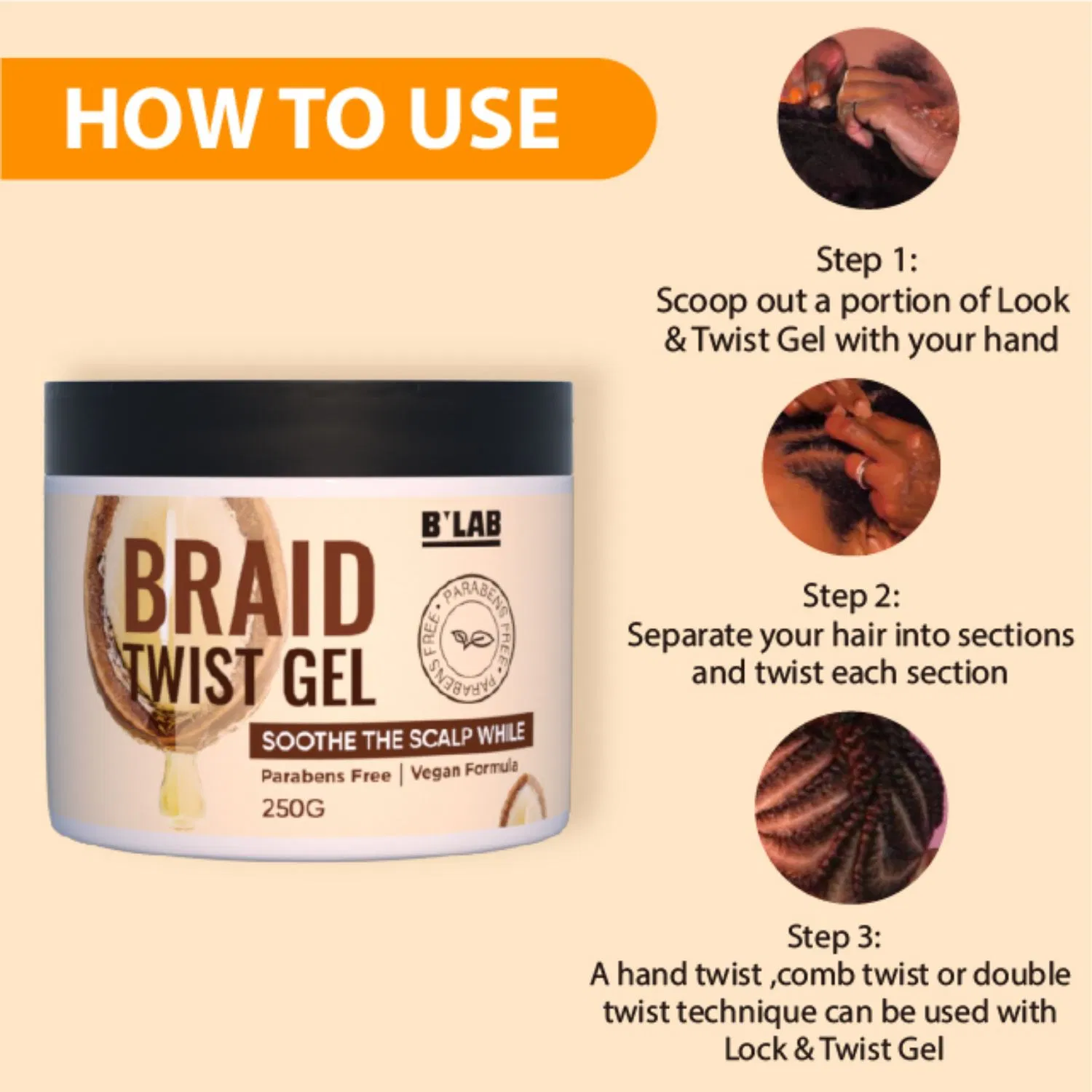 Customized Braid & Twist Gel Loc Twisting Hair Gel Private Label Loss Hair Styling Gel