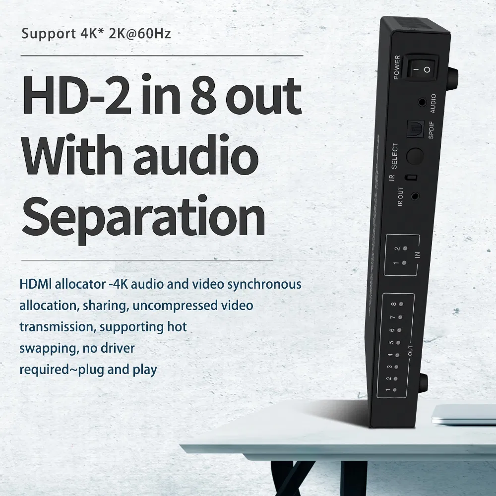HDMI Splitter Full HD 4K Video HDMI Switcher 2X8 2 in 8 out Dual Display 4K60Hz HDMI Splitter