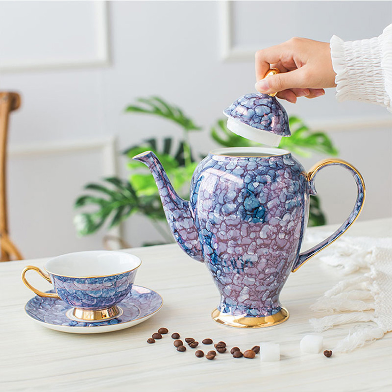 Фарфоровый кофейный сервиз Bone China, 15 предметов, сапфирово-розовый