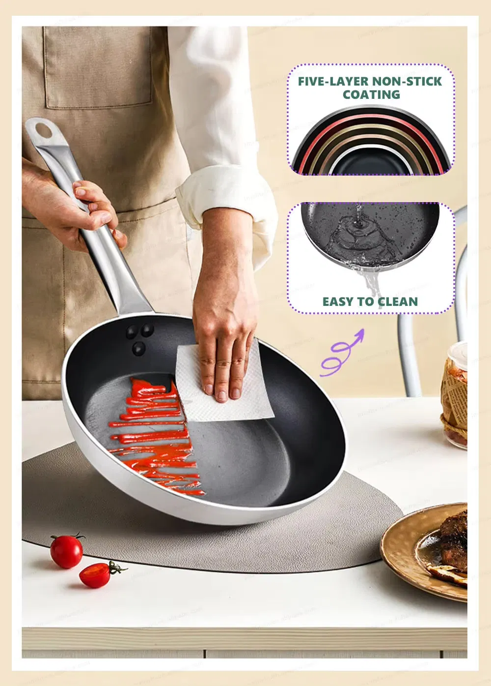 Large Non Stick Stainless Steel Skillets Commercial Cookware Cooking Frying Nonstick Pans