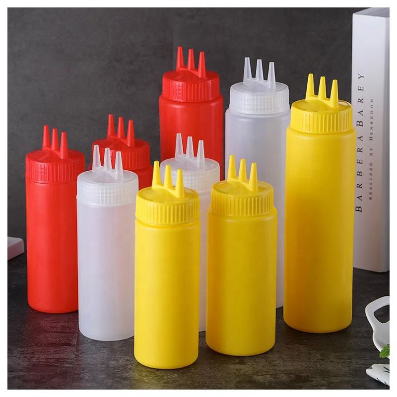 Reusable Plastic Kitchen Condiment Sauce Dispenser Ketchup Bottle with 3 Holes