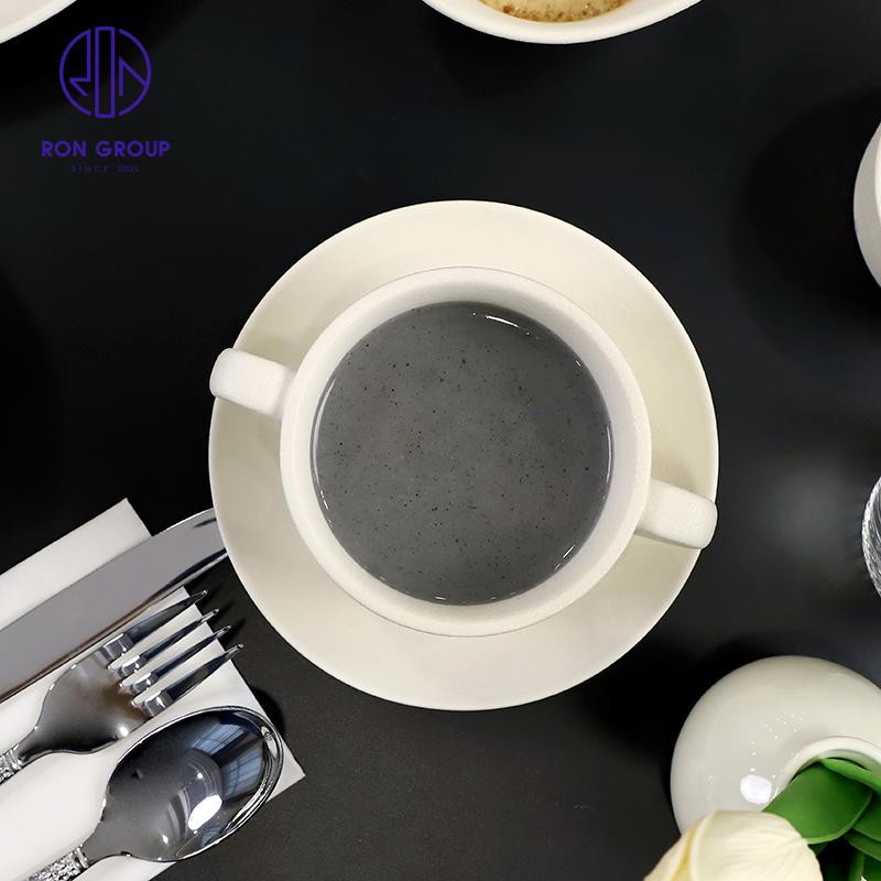 Modern Customized Heat-Resistant 4 Inch Ceramic Water Milk Tea Latte Coffee Mug&Cup with 2 Ears for Coffee Shop Restaurant Drinkware