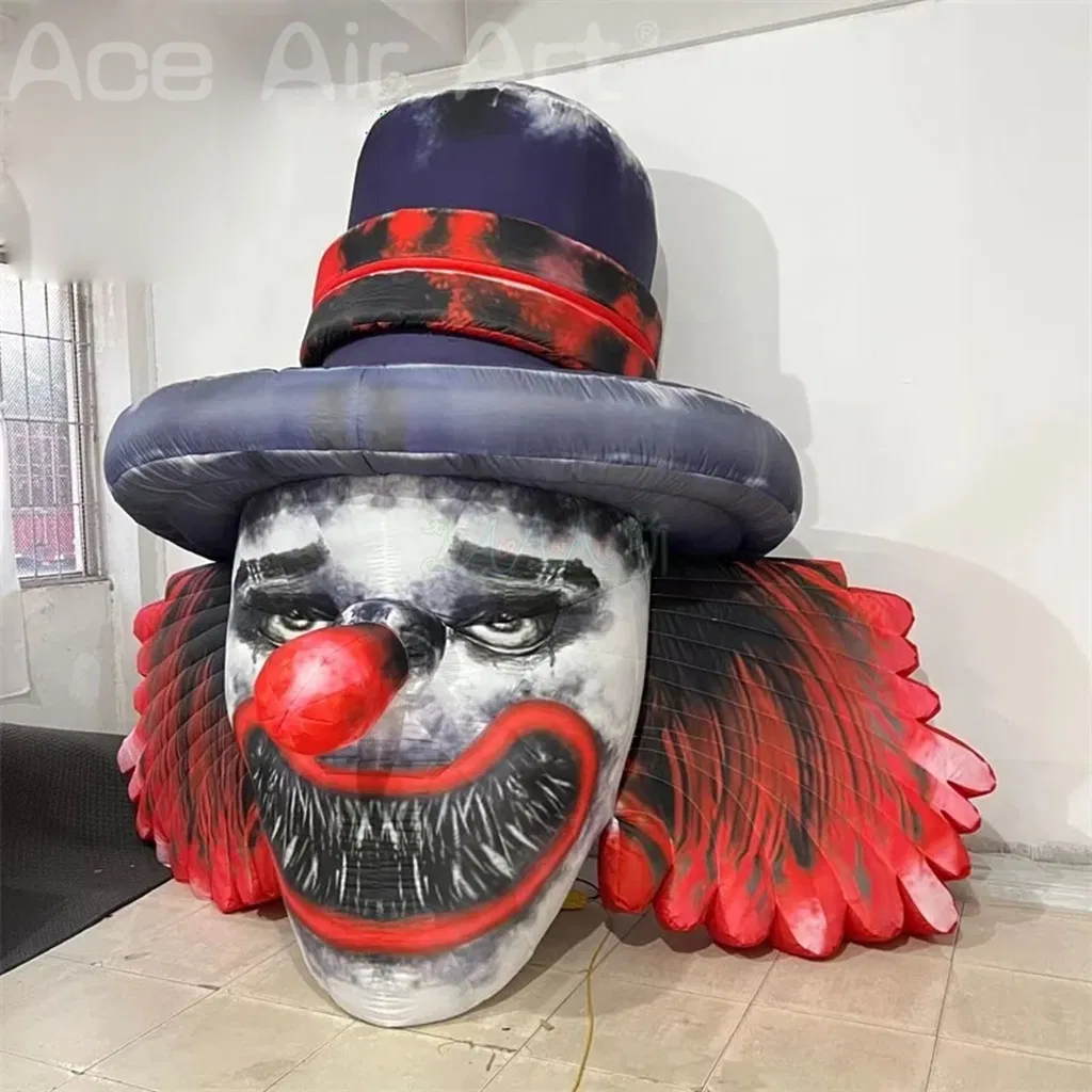 Outdoor Halloween Decorative Giant Inflatable Clown Head 5m High Blow up Evil Clown Skull for Building and House Roof Decoration