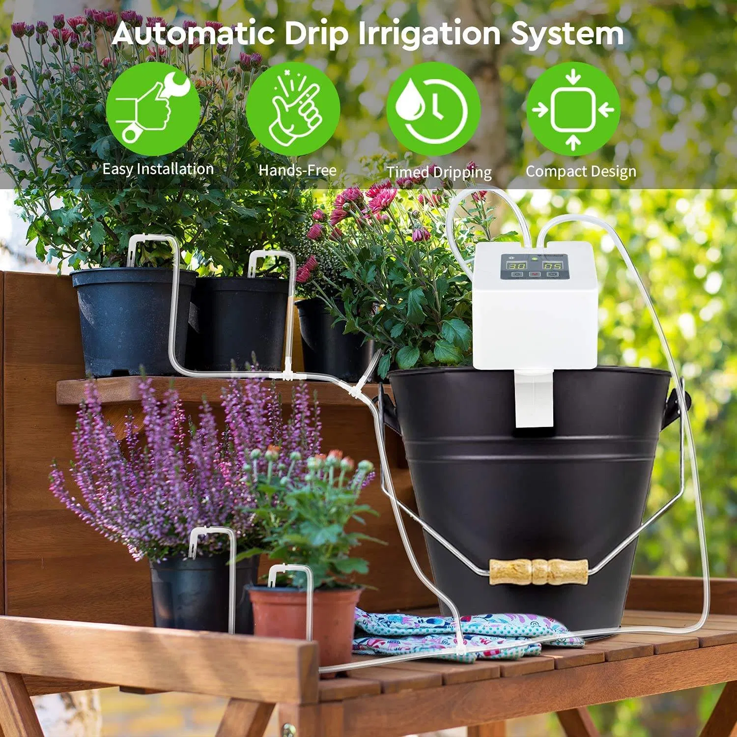 Digital Programmable Micro Automatic Battery Drip Irrigation Kit Water Timer Self Watering System for Indoor Potted Plants