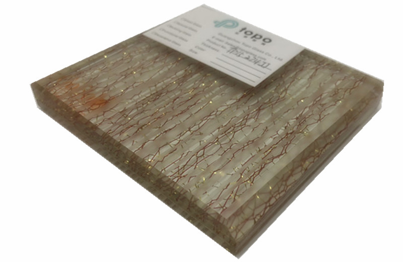 10mm Golden Wire Laminated Wired Decorative Glass (PLW-TP)