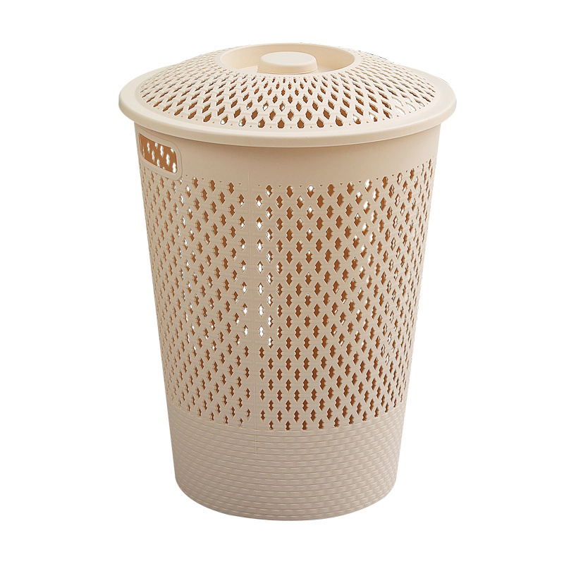 Household Plastic Hollow Out Design Laundry Toy Storage Basket with Cover