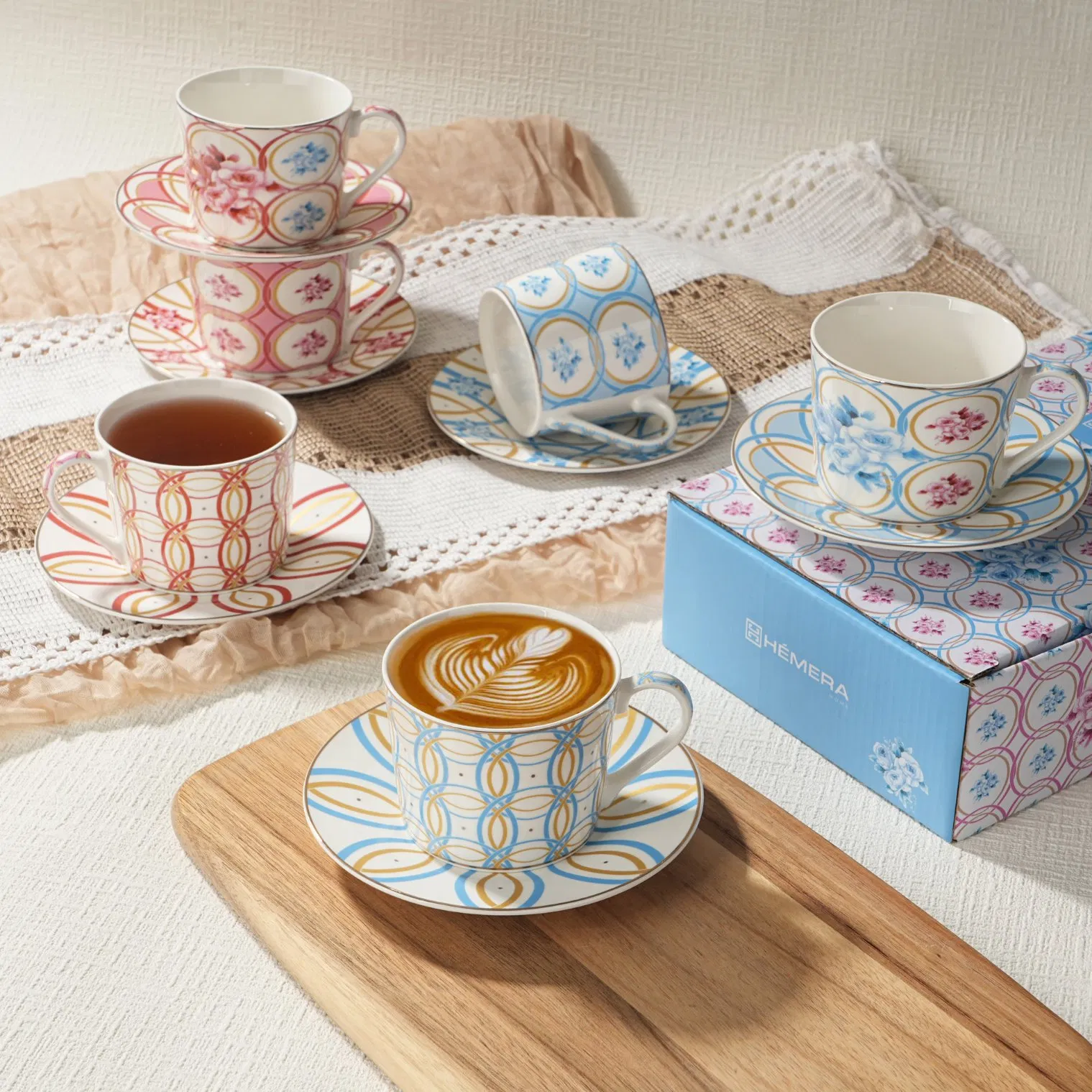 S/6 220ml Ceramic Cup Gift Box Tea Coffee Porcelain Cups Set