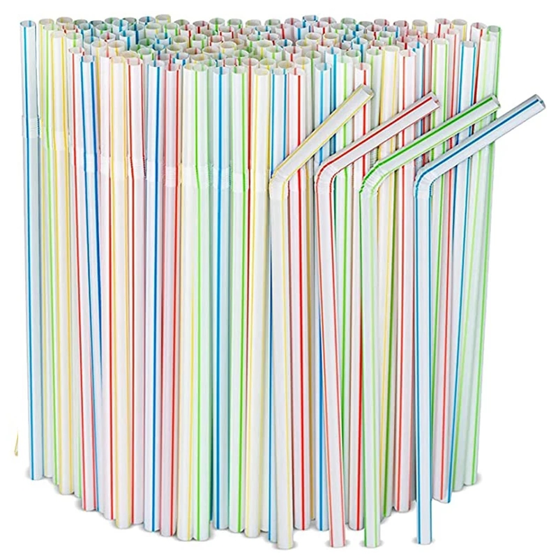 Disposable Plastic Straws for Kitchenware Bar Party Event Alike Supplies Striped Cocktail Drinking Straws