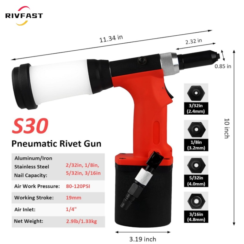 Heavy Duty Air Riveter, Hydraulic Rivet Gun Professional Riveting Tool 3/16" Air Power Tool in Sotck