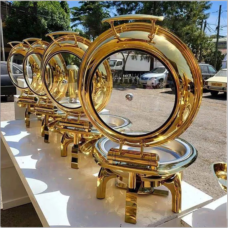 2025 Stainless Steel Luxury Gold 201 Chafing Dish 9-Liter Buffet Stove Catering Supplies for Party Banquets Warm Food Buffet