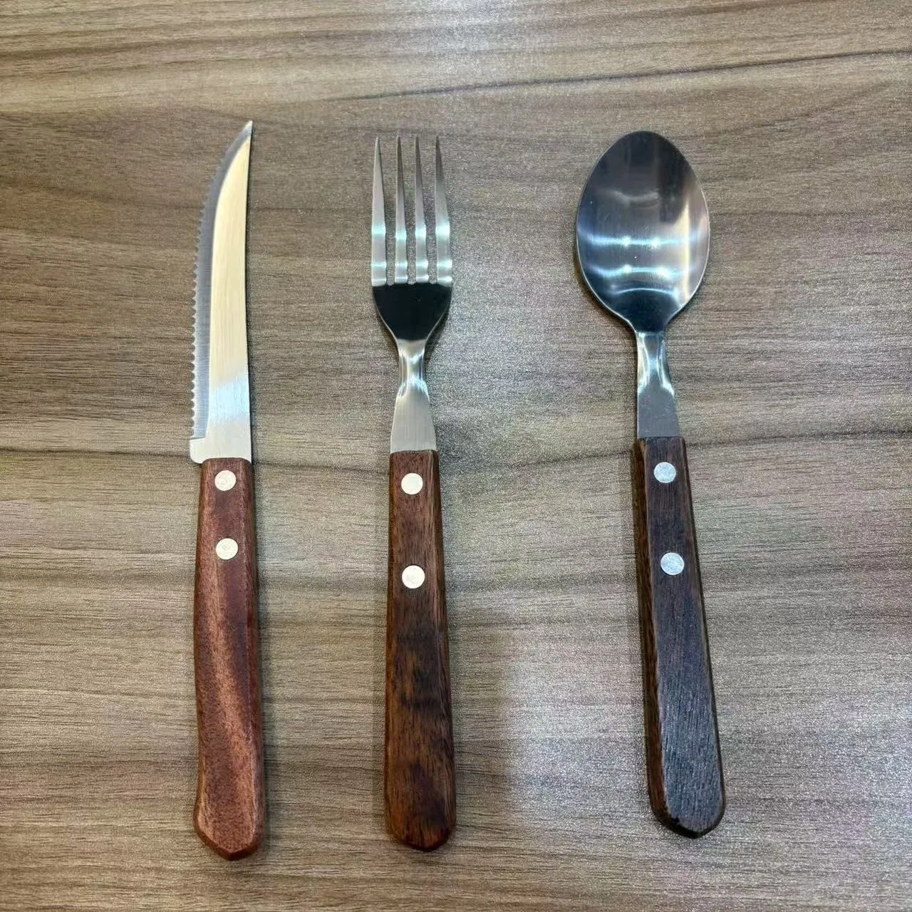 Stainless Steel Steak Knife Fork Spoon Set Cutlery Set with Wood Handle