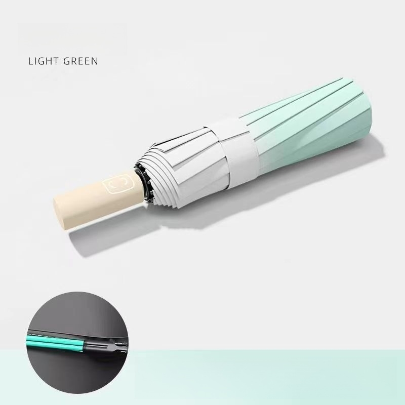 Promotional 10K Double Bone 3 Folding Custom Automatic Rain Sun Gift Gradient Advertising Outdoor Umbrella with Logo Printing Light Blue