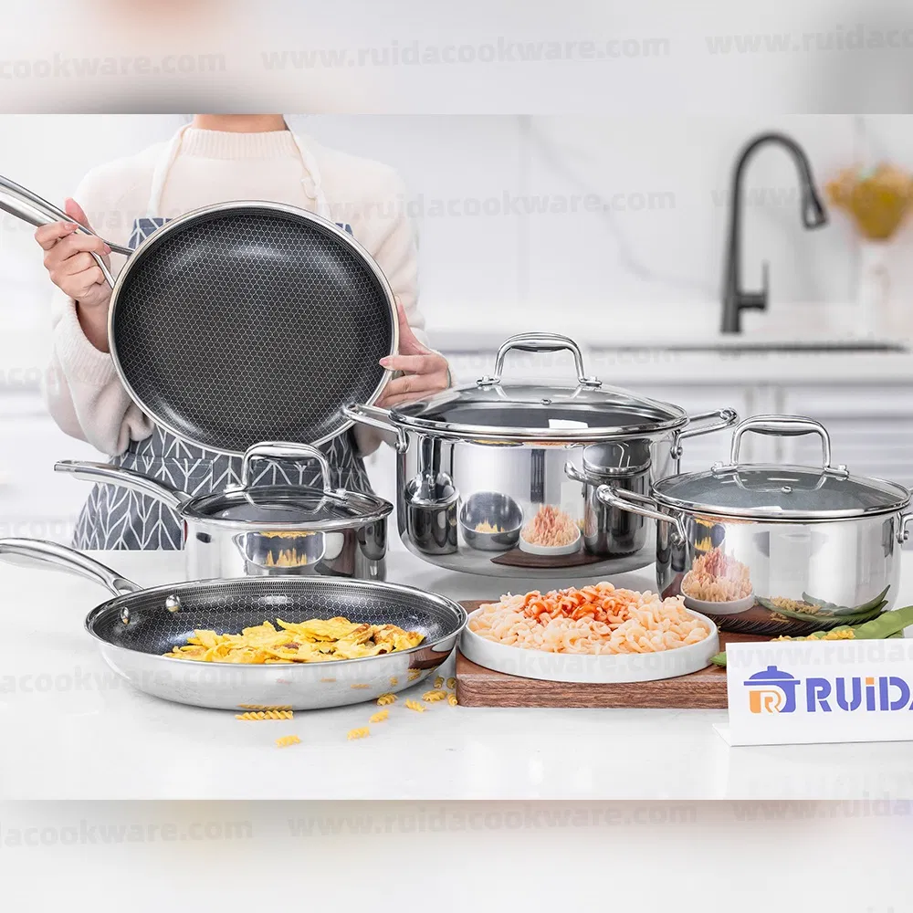 Manufacturer Tri-Ply Non Stick Honeycomb Stainless Steel Kitchen Cookware
