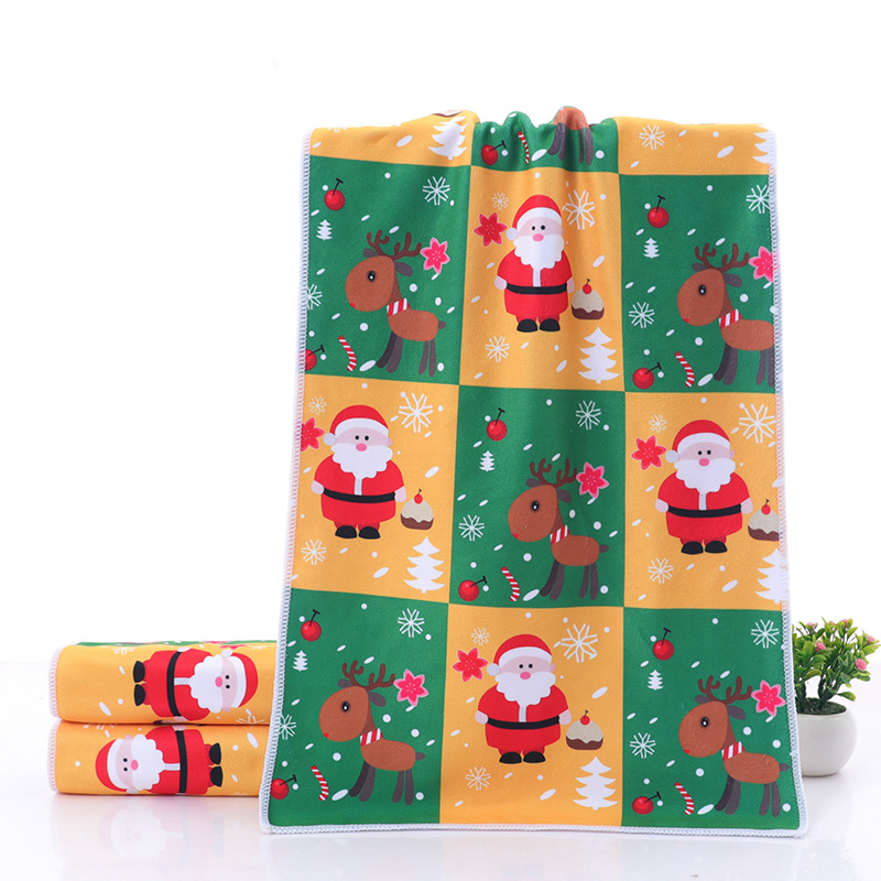 35*75cm Microfiber Cloth Printed Christmas Household Kitchen Cleaning Towel