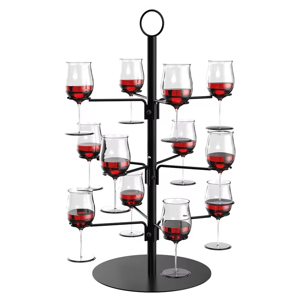 8 Holders Tree Bar Cocktail Tree Display Stand for Wine Cocktails and Shot Glasses Black Metal Cocktail Tree Stand for Abbot's Choice