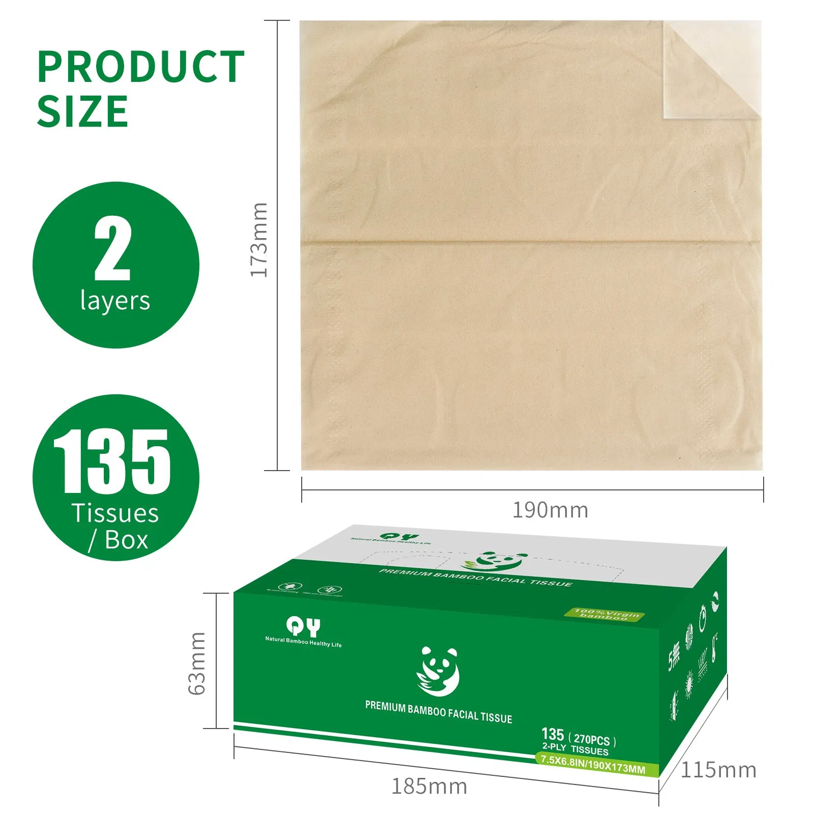 Bamboo Facial Tissues Box - Ultra Soft, Natural Unbleached, Tree-Free & Eco-Friendly, 135 Tissues Per Box