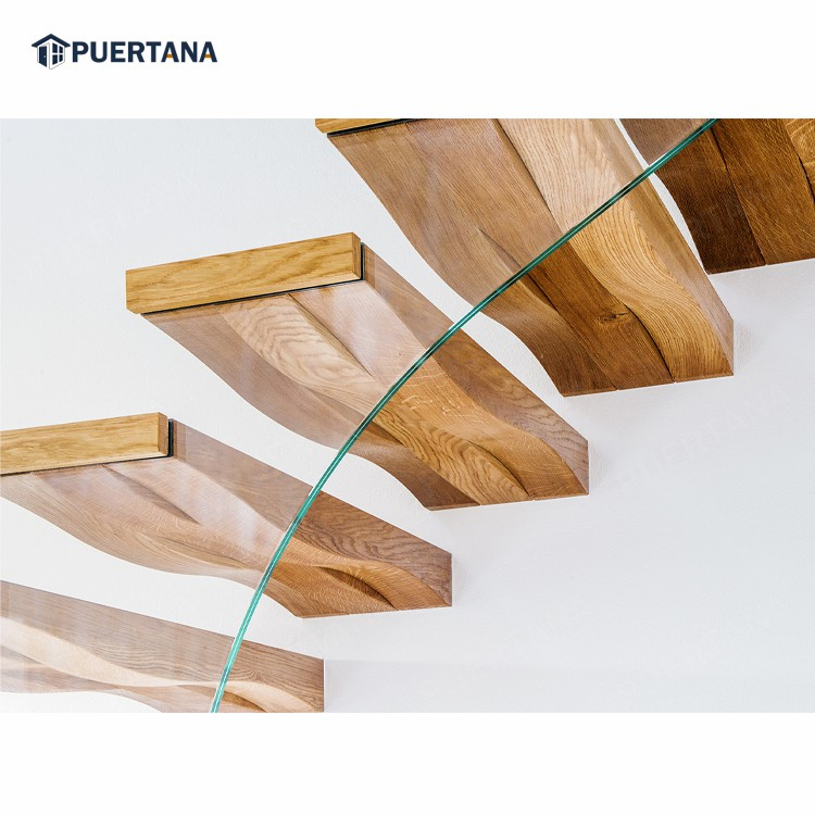 Invisible Stringer Wooden Tread Floating Cantilevered Staircase Straight Floating Stairs with Glass Railing Designs