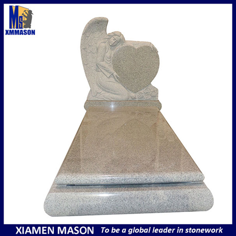 Angel with Grey Heart Granite Headstones