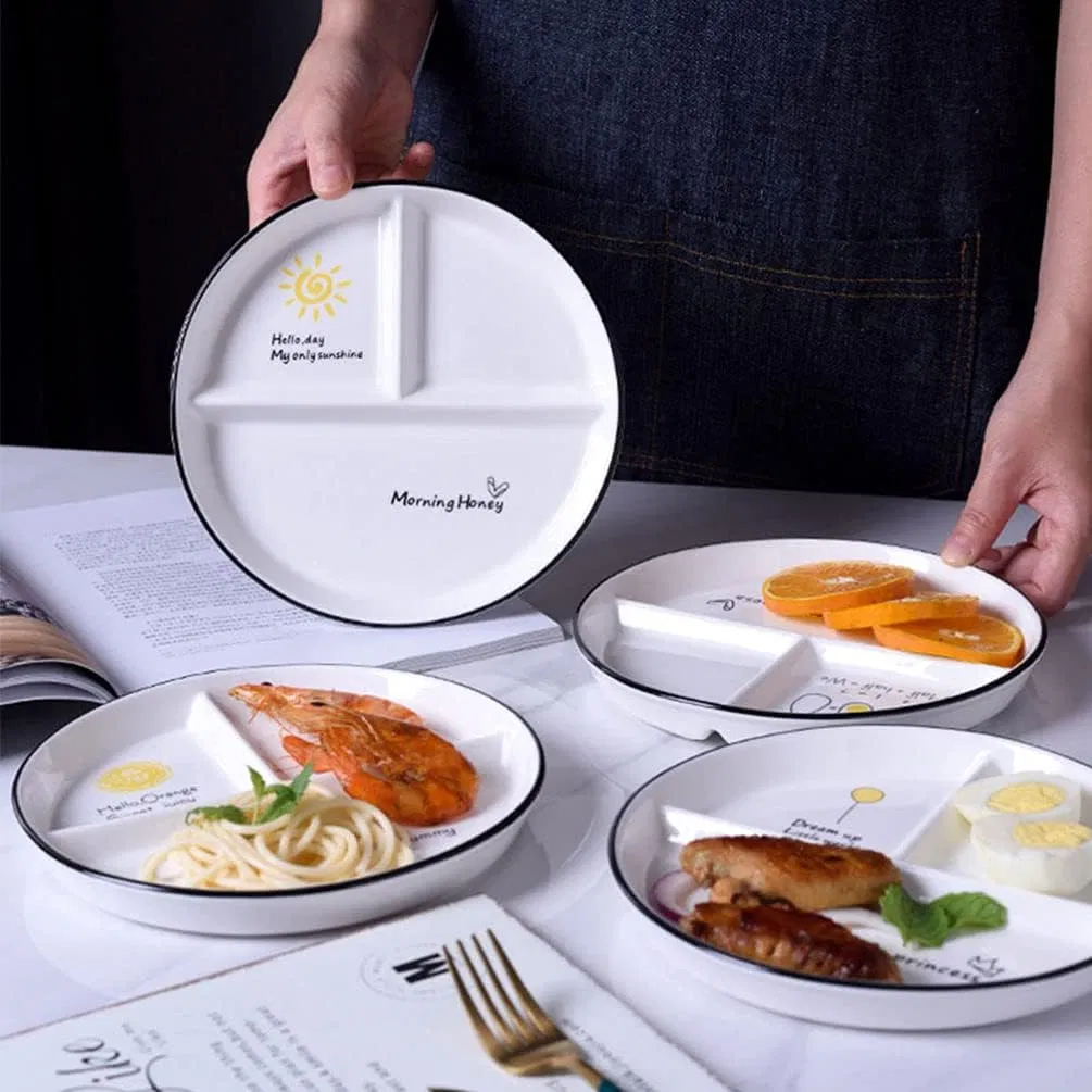 Ceramic Divided Dinner Plates Handmade Porcelain Weight Loss Weight Plate