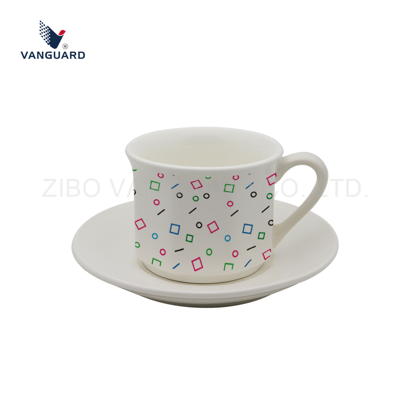 Керамическая чашка с блюдцем для кофе, белая с печатью