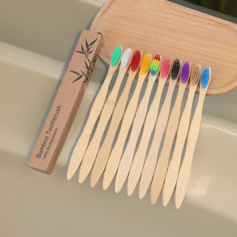 Hotel Amenities Different Color Flat Handle Bamboo Toothbrush