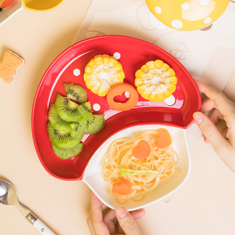 Mushroom Tableware Set Cute Ceramic Divider Plate Binaural Stew Soup Bowl