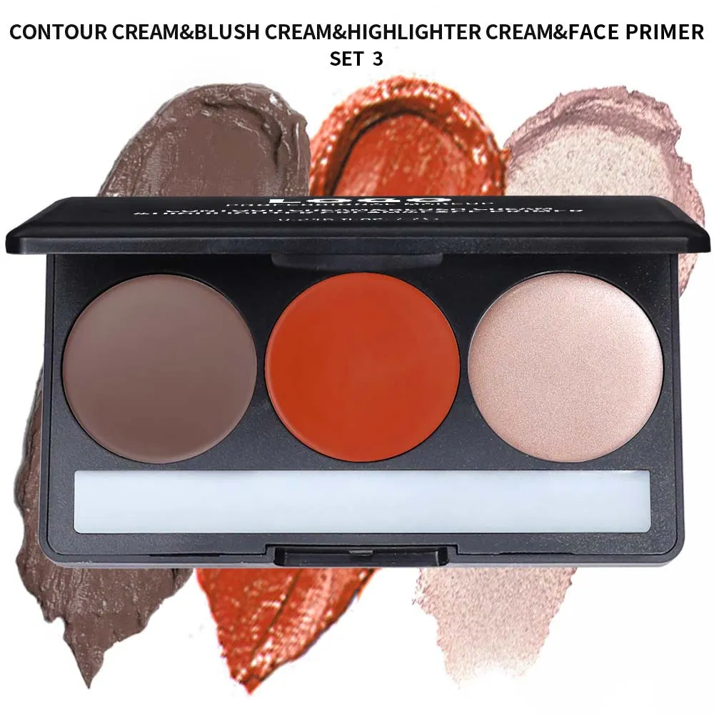 High-Pigment Mineral-Based Private Label Cream Waterproof Long-Lasting Highlighter Contouring Blush 3-in-1 Palette