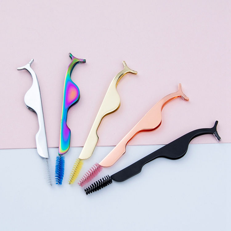 Wholesale Lashes Tweezers Lashes Applicator Tweezer Low MOQ Custom Private Label Eyelash Tweezers with Brush